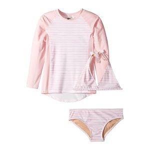 Toobydoo Girls Pink Striped Bikini Rashguard Set